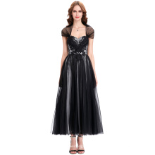 Kate Kasin trägerlosen weichen Tüll schwarzen langen Abendkleid mit freiem Schal KK000132-1